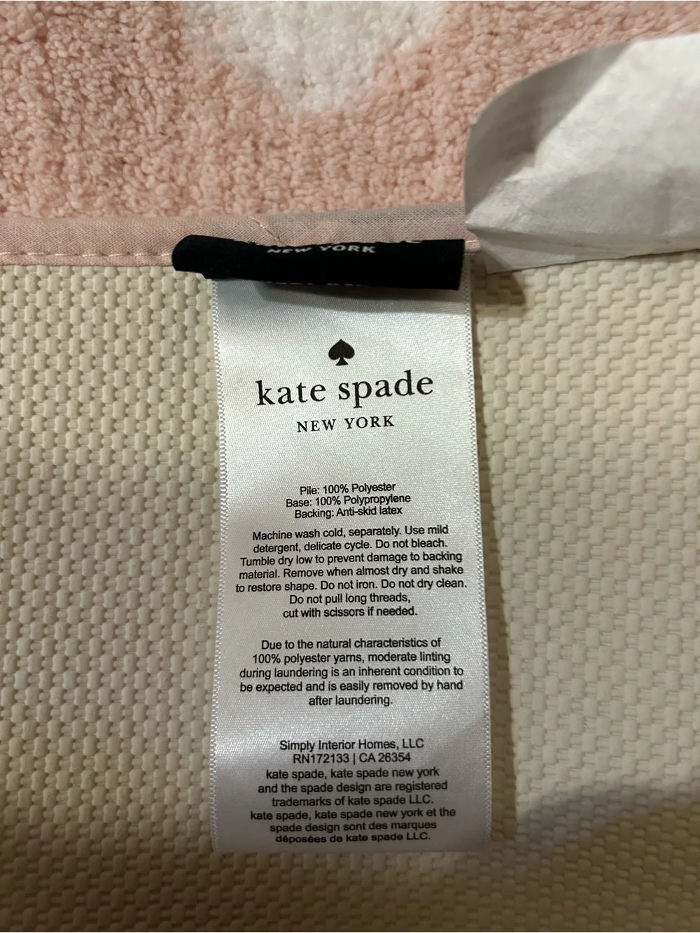 Kate Spade Pink & White Polka Dot Bathroom Rug 21X34 Inches Anti-Skid Back NWT